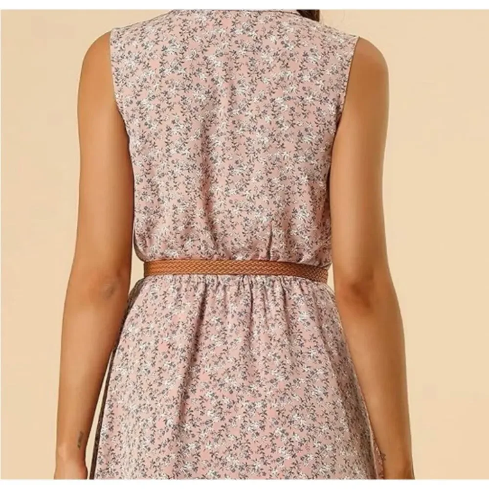Allegra K Floral Sleeveless Half Button Up Dress Size XS NWT